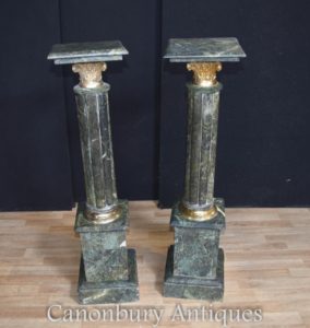 ペアの緑の大理石の帝国の台座は、フランスの柱のテーブルを立てる