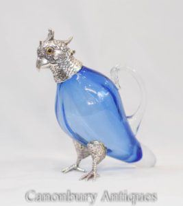 Glass Parrot Decanterジュグヴィクトリアンシルバープレート