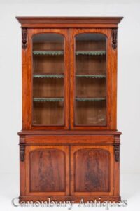 ビクトリア朝の本棚のガラス飾り戸棚は1860年頃艶をかけました