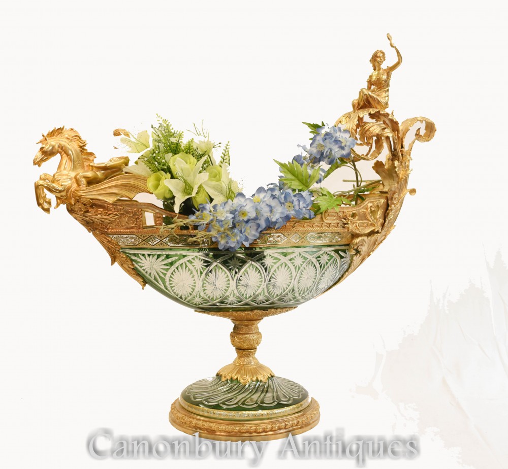 モニュメンタルグラスボーターディッシュ花瓶-フランスのオルモルケルビム