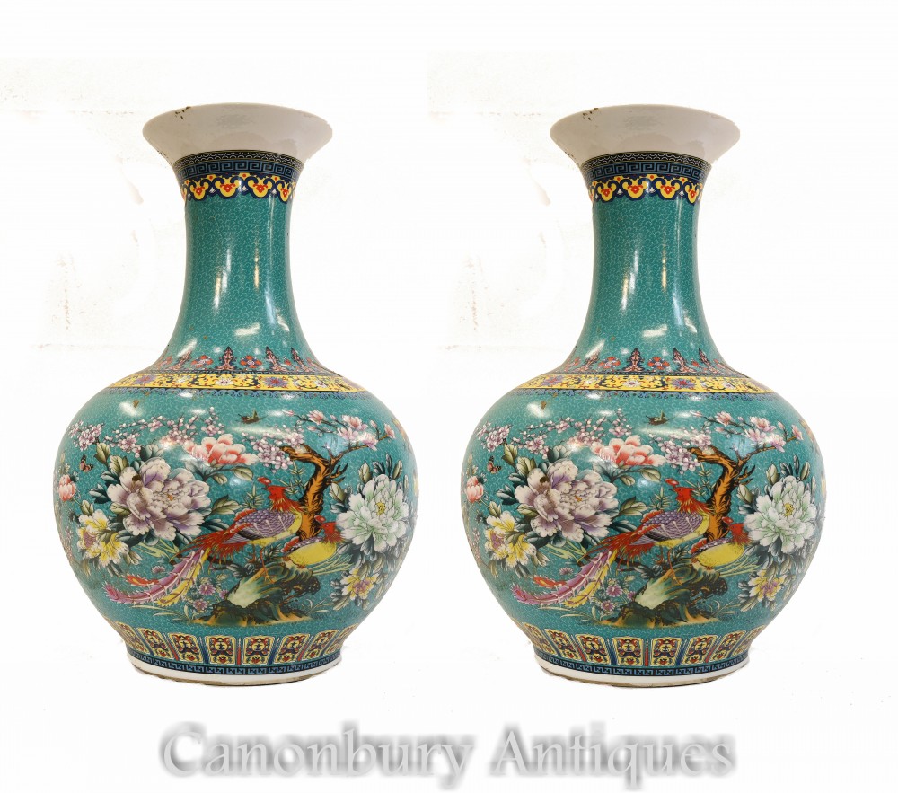 中国の磁器の花瓶のペア-乾隆帝のシャンピングフォーム