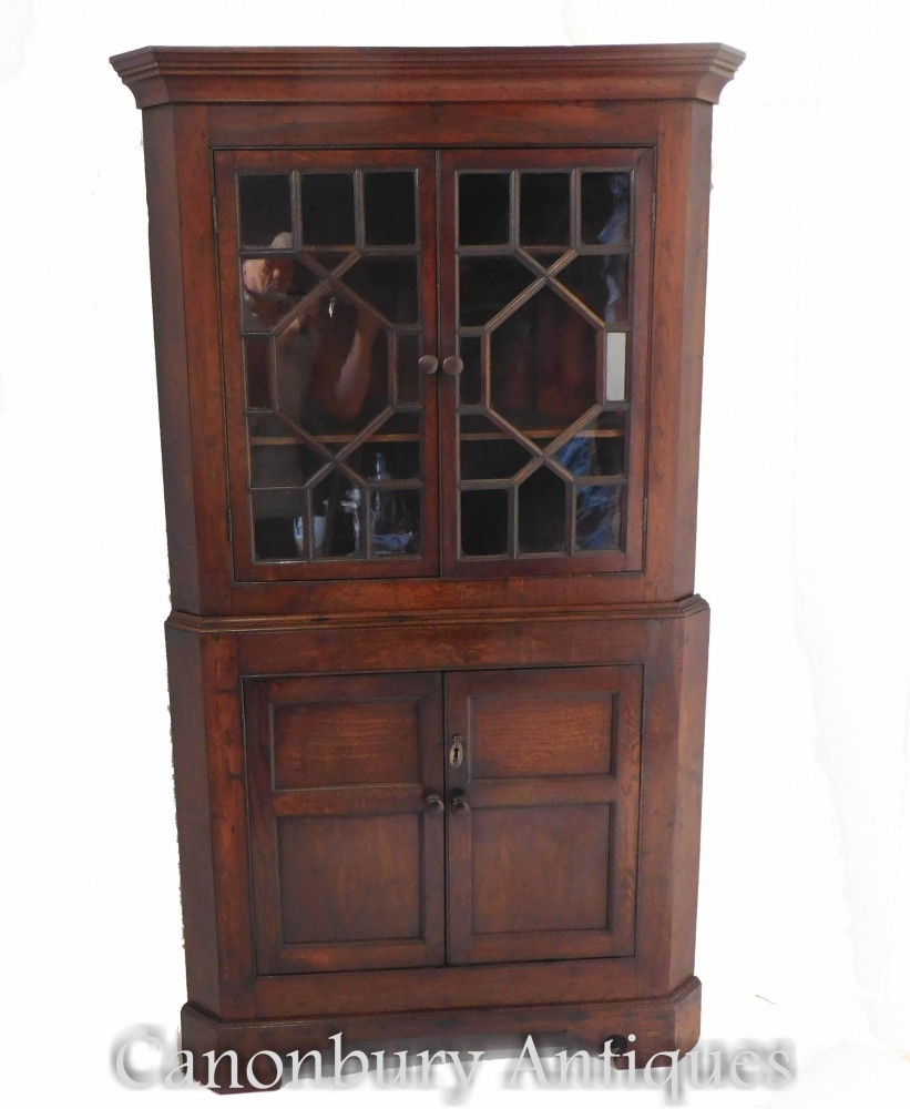 ジョージアンオークコーナーキャビネット-1820年頃の農家の本棚